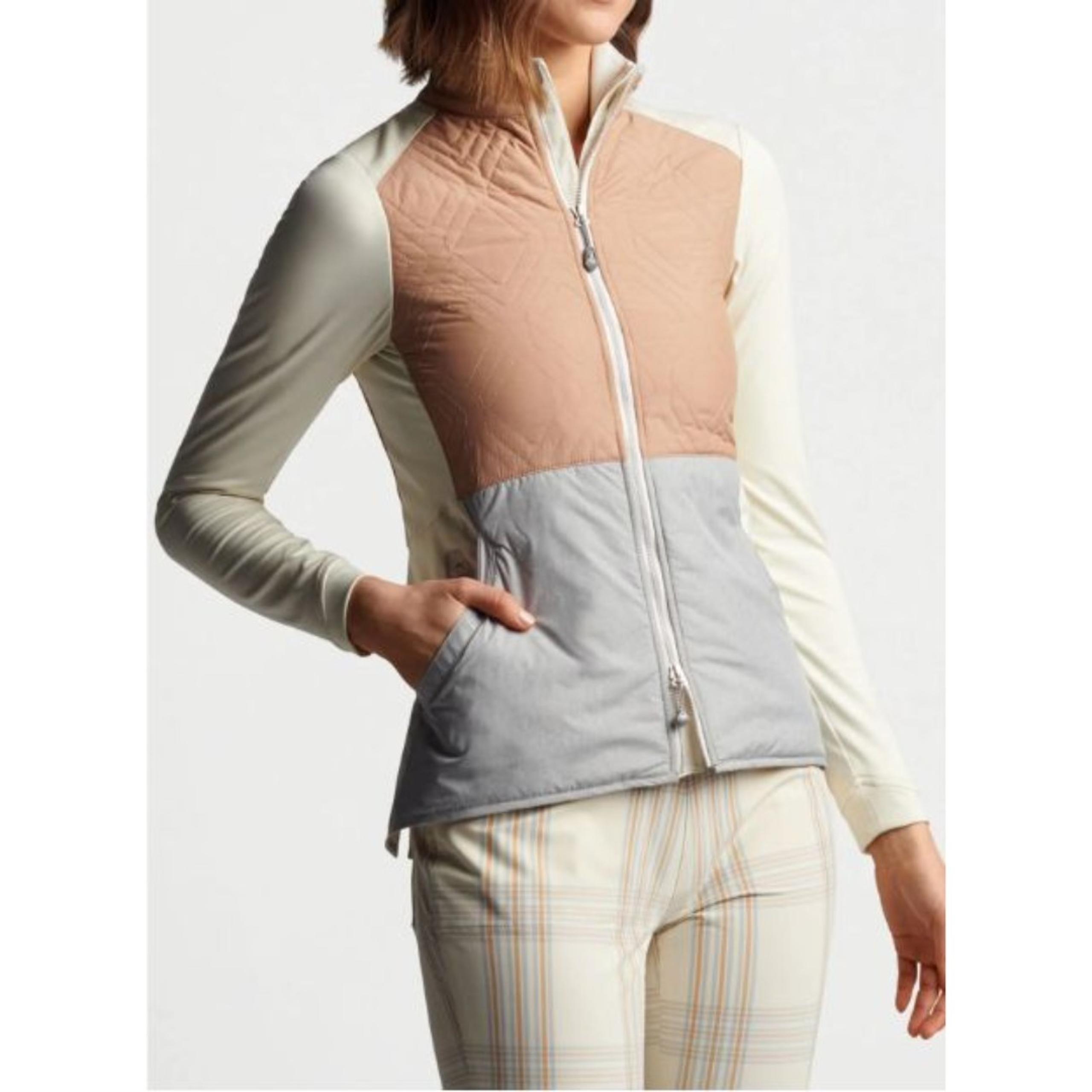 Peter Millar Madeline Hybrid Jacket Womens L Druid Hills Golf Camel/British Grey