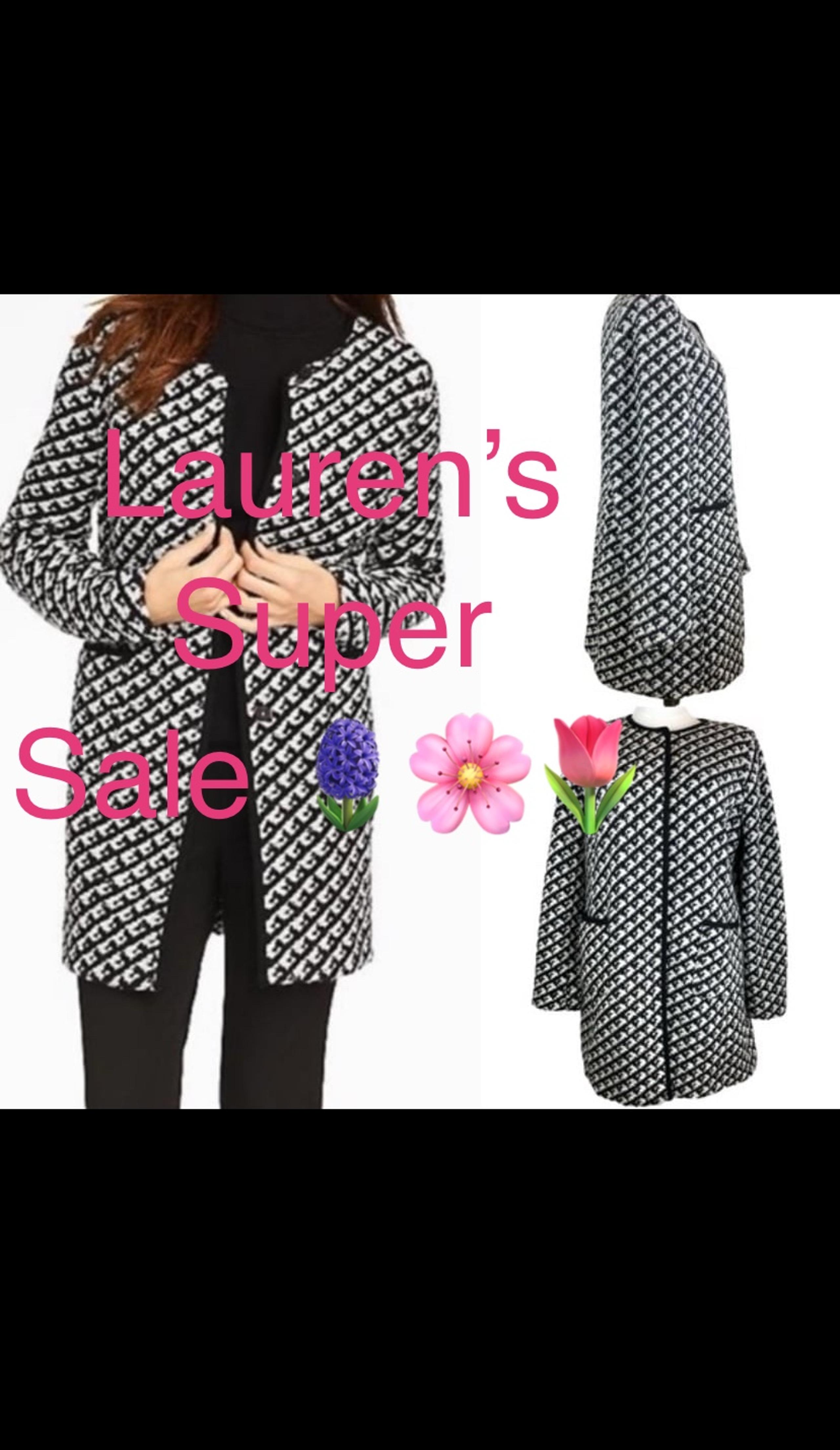 Talbot’s Black White Geometric Pattern Wool Blend Knit Duster Jacket.