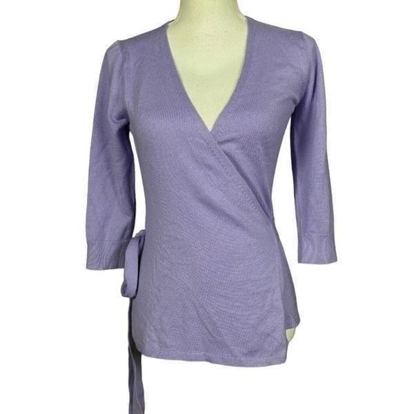DVF Diane Von Furstenberg Ballerina Wrap Size P Silk Cashmere Sweater Purple
