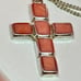 Vintage Navajo Sterling Silver Cross Necklace With Pink Conk Shell Inlay