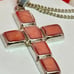 Vintage Navajo Sterling Silver Cross Necklace With Pink Conk Shell Inlay
