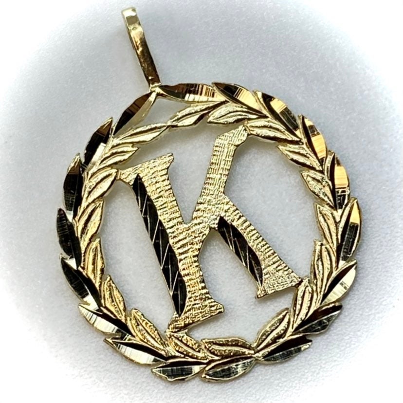 14K Solid Gold Initial Letter K Pendant