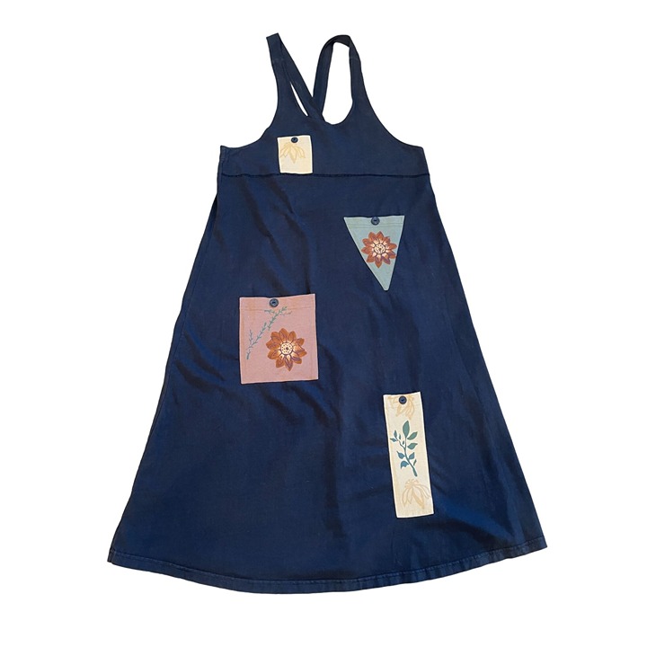 Vintage 90's boho cottage core patchwork dress maxi navy Medium hippy