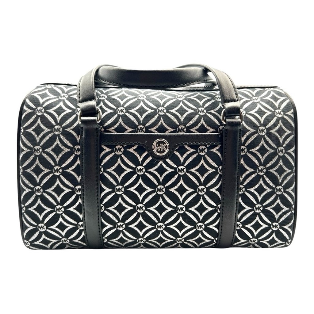 Michael Kors Jet Set Travel Medium Duffle Satchel Crossbody Bag Silver Black NWT