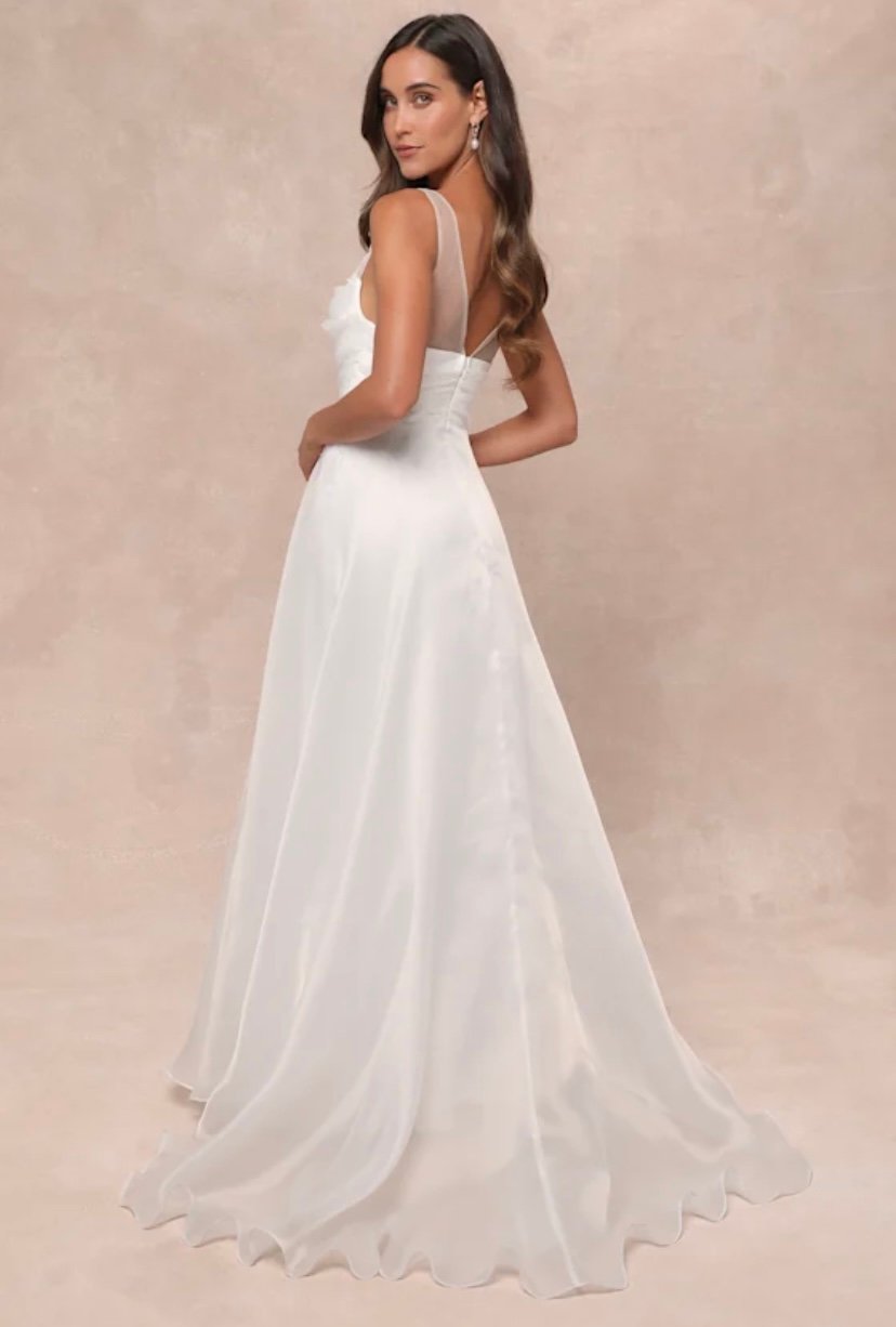 New Lulus Yours for Eternity White Organza Embroidered Maxi Dress MSRP 148