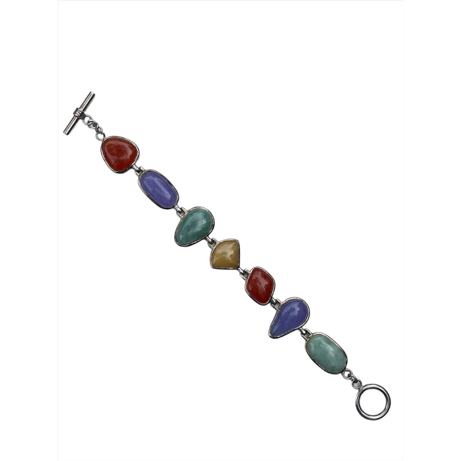 Vintage Sterling Silver Multicolor Jade Bracelet