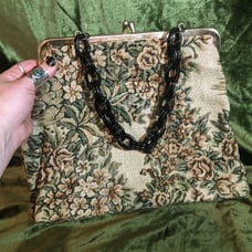 Vtg 1960s Floral Tapestry Bag with Black Bakelite Chain Handle Handbag/Purse Flo