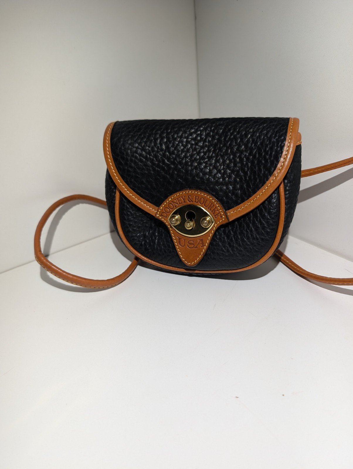 Vintage Dooney & Bourke Black Licorice Leather Crossbody Cavalry Bag Purse
