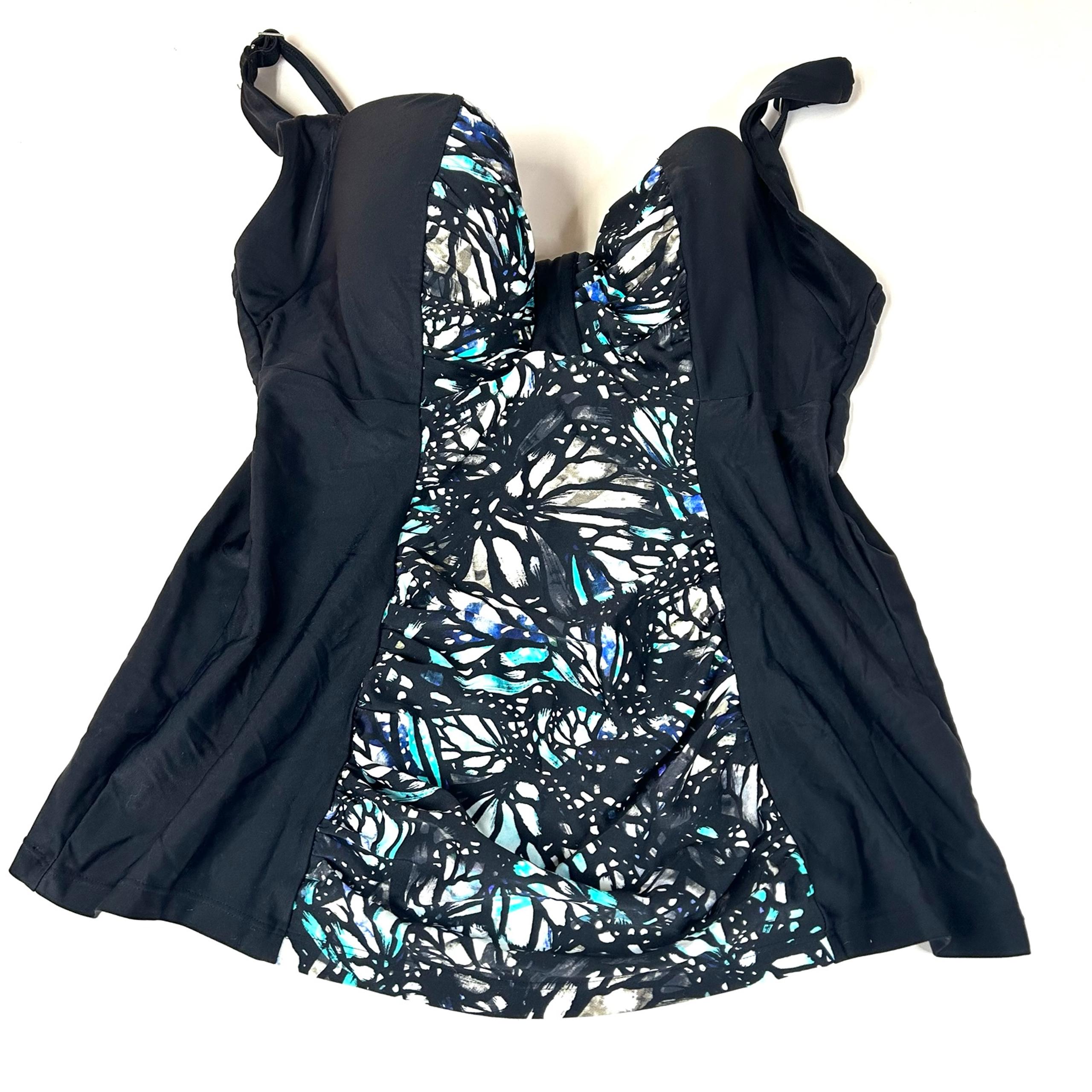 Panache Swim 38DD Tankini Top Annalise Black Blue Underwire SW0931 #2198
