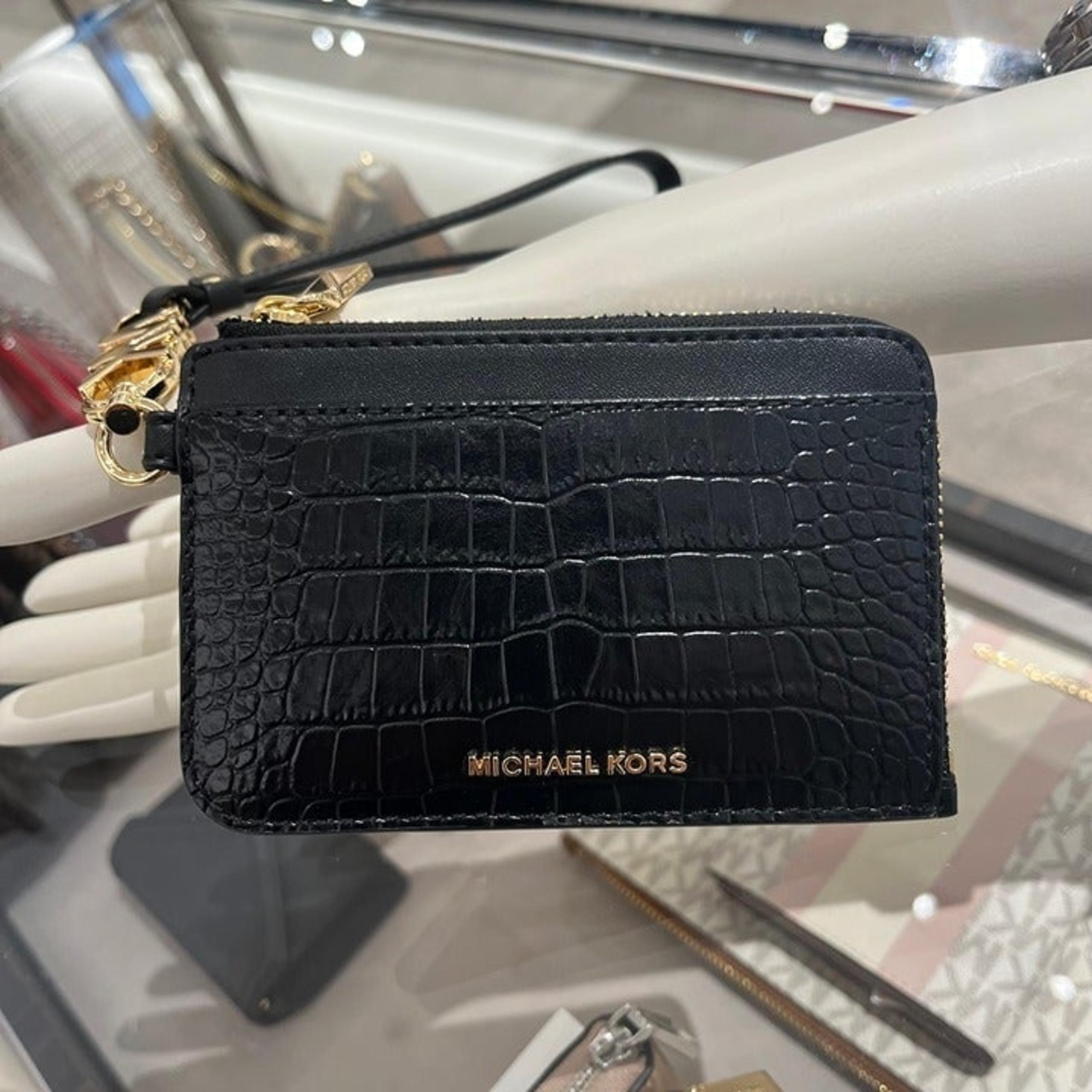 Small Crocodile Embossed Leather Zip Card Case