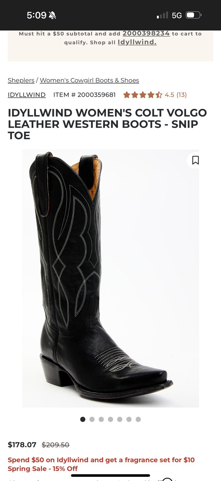 Idyllwind Women’s Colt Volgo Leather Western Boot - Snip Toe - Size 9B