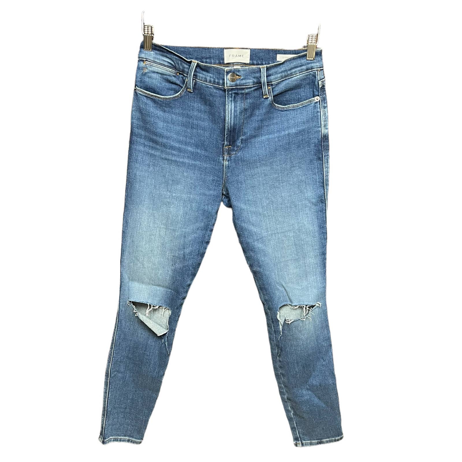 FRAME Denim Le High Waist Ankle Skinny Jeans In Wine Ridge Rips Size 29