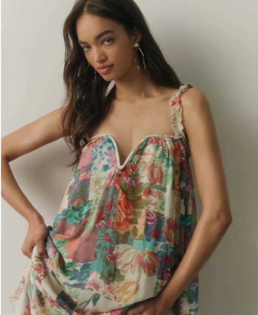 Anthropologie floral chiffon shift dress medium NWT