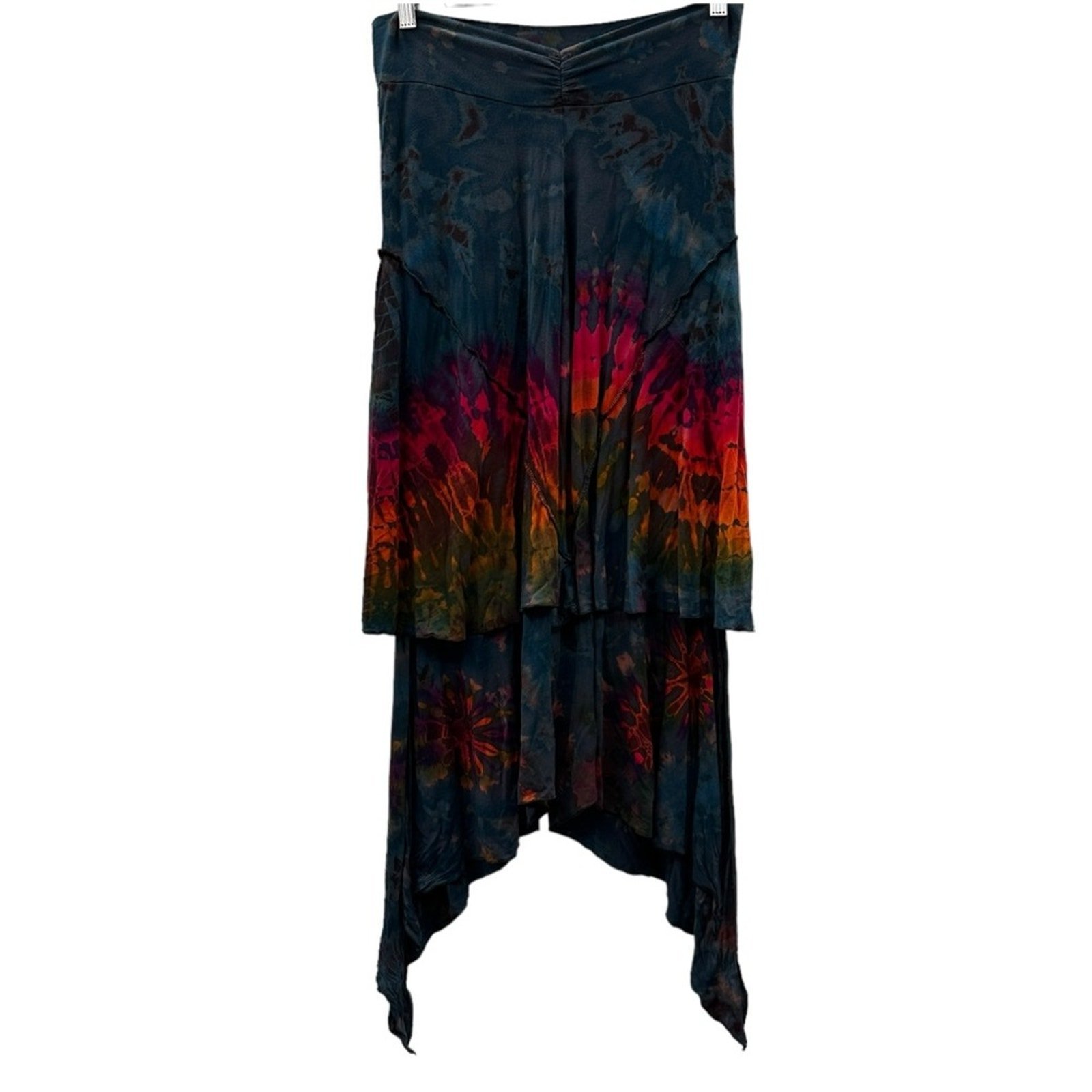 Tucan Tango Hand-Dyed Colorful Pull-On Tiered Jersey Knit Wide Leg Pants Size M