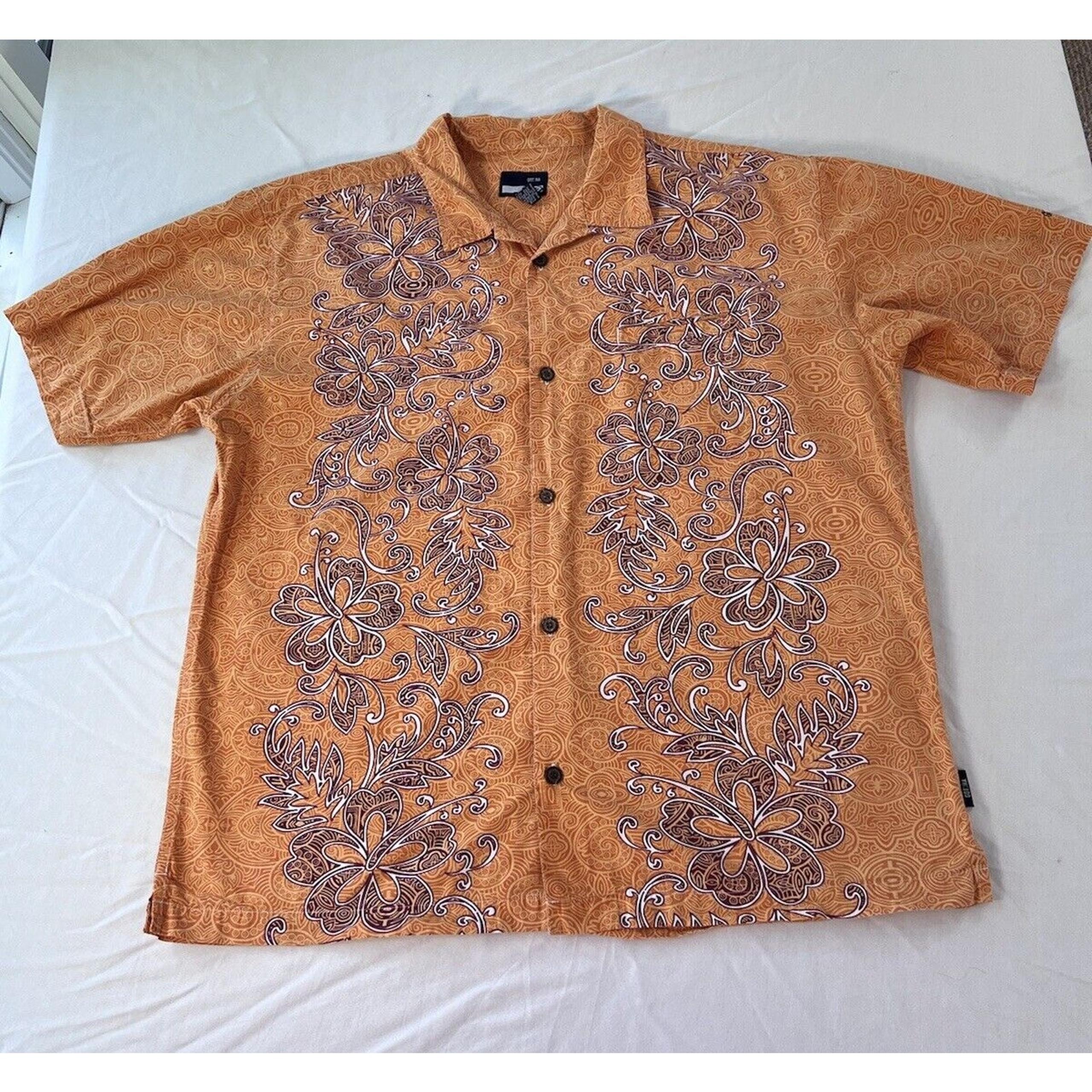 VTG Gotcha Bold Orange Hawaiian Button Shirt Tropical Large 90s Y2K Groovy Disco