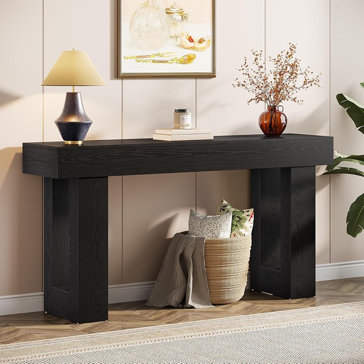 63-Inch Long Console Table, Wooden Rectangular Sofa Table Behind The Couch