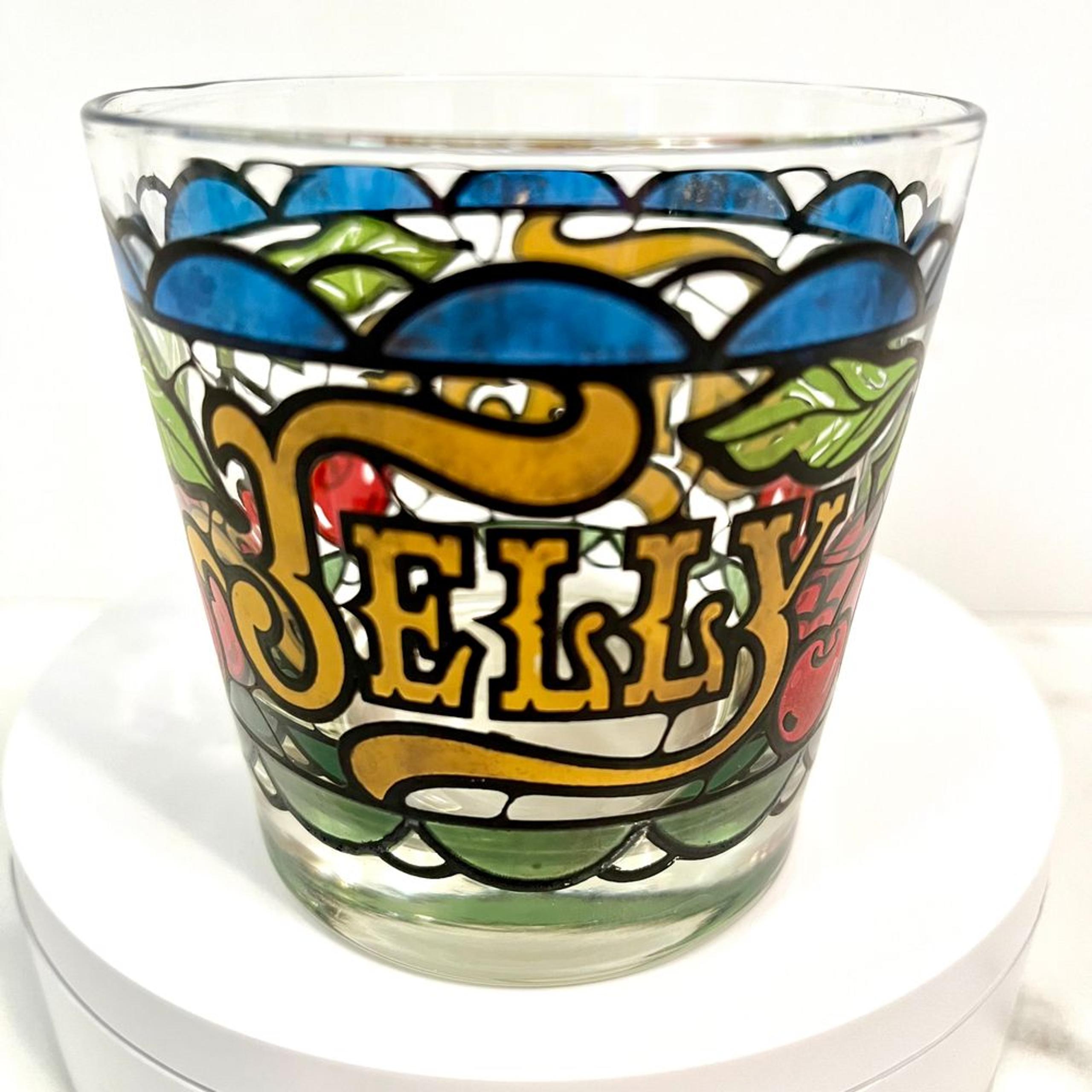 Vintage Libbey Jelly Glass Stained Glass Low Ball Glass Cherry Design RARE 3.25"