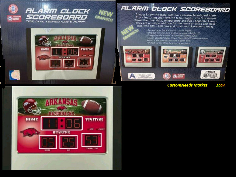Vintage Arkansas Razorback Alarm Clock Scoreboard with Box (50% Shipping Cost)