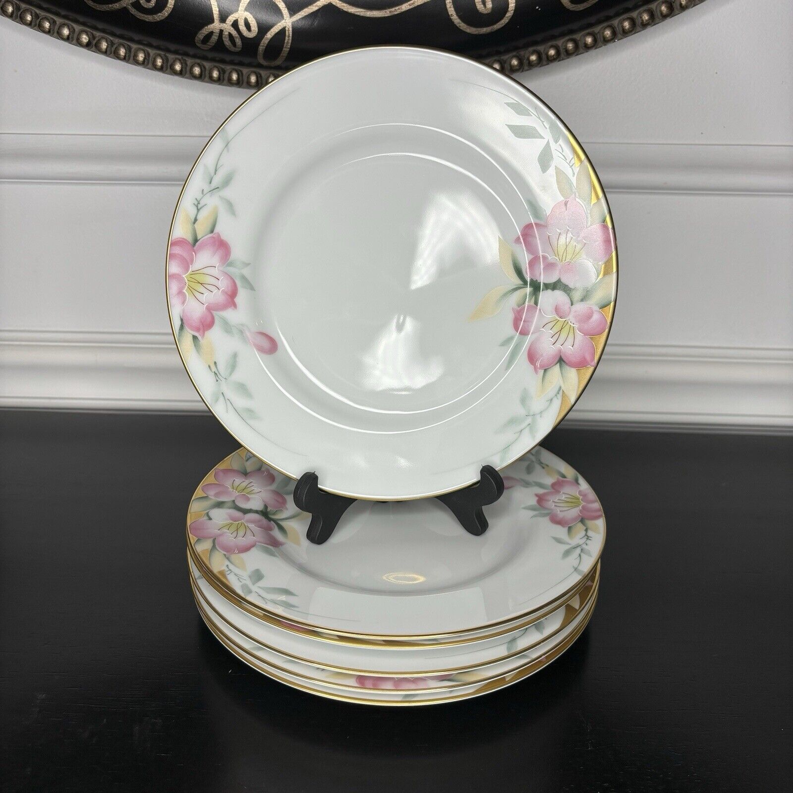 VTG Noritake China Azalea 8 1/4 Luncheon Salad Plates 6 Hand Painted Sri Lanka