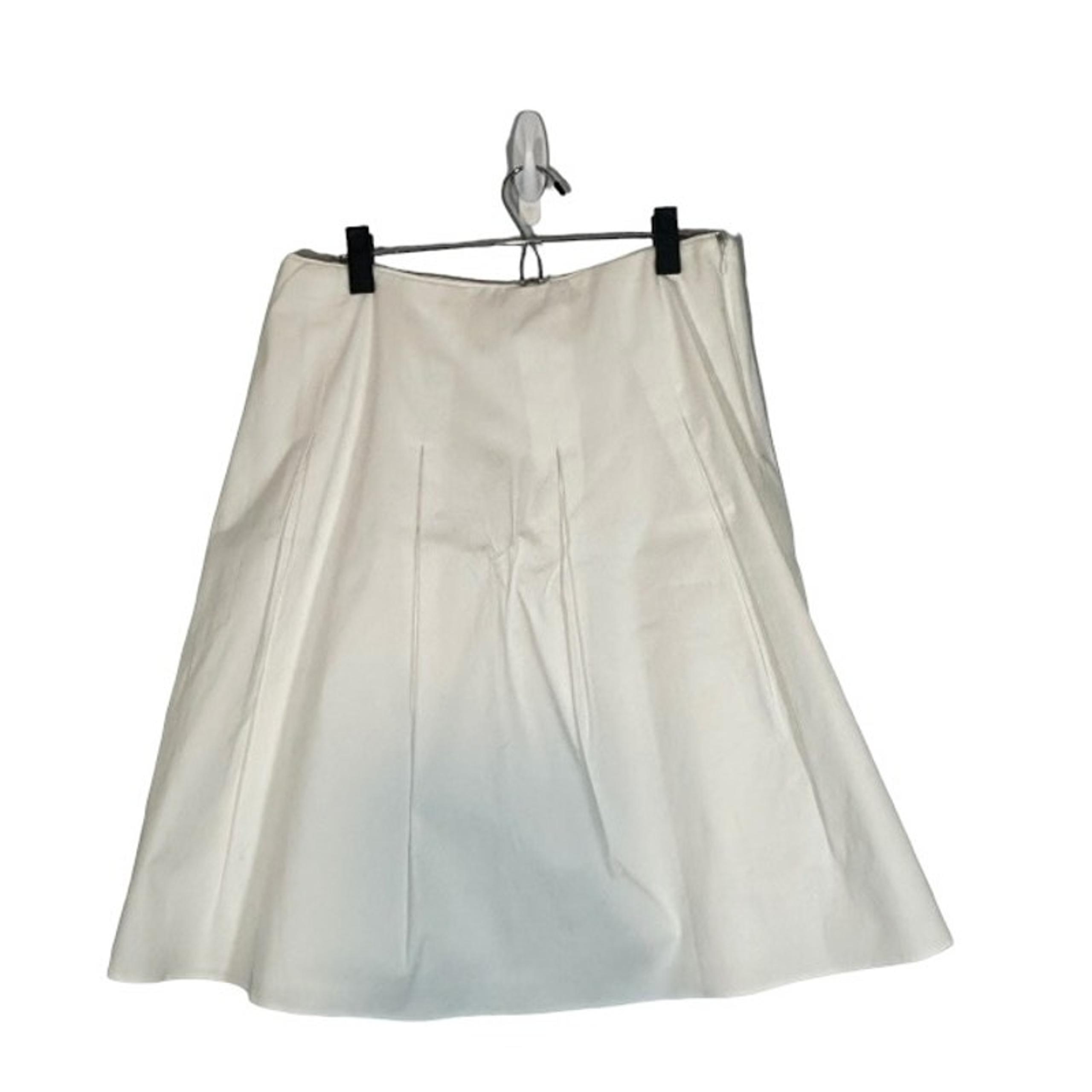 Tahari Bright White Cotton Blend Flared Pleated Side Zip Lined Skirt Women Sz 10