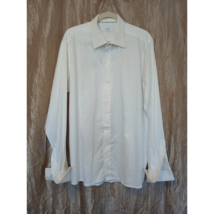 ETON Contemporary Spread Collar French Cuff Shirt Mens 46/18 White Cotton Twill*