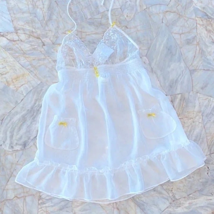 Victoria Secret White Slip Babydoll Sheer Lace Mesh Nighty Medium