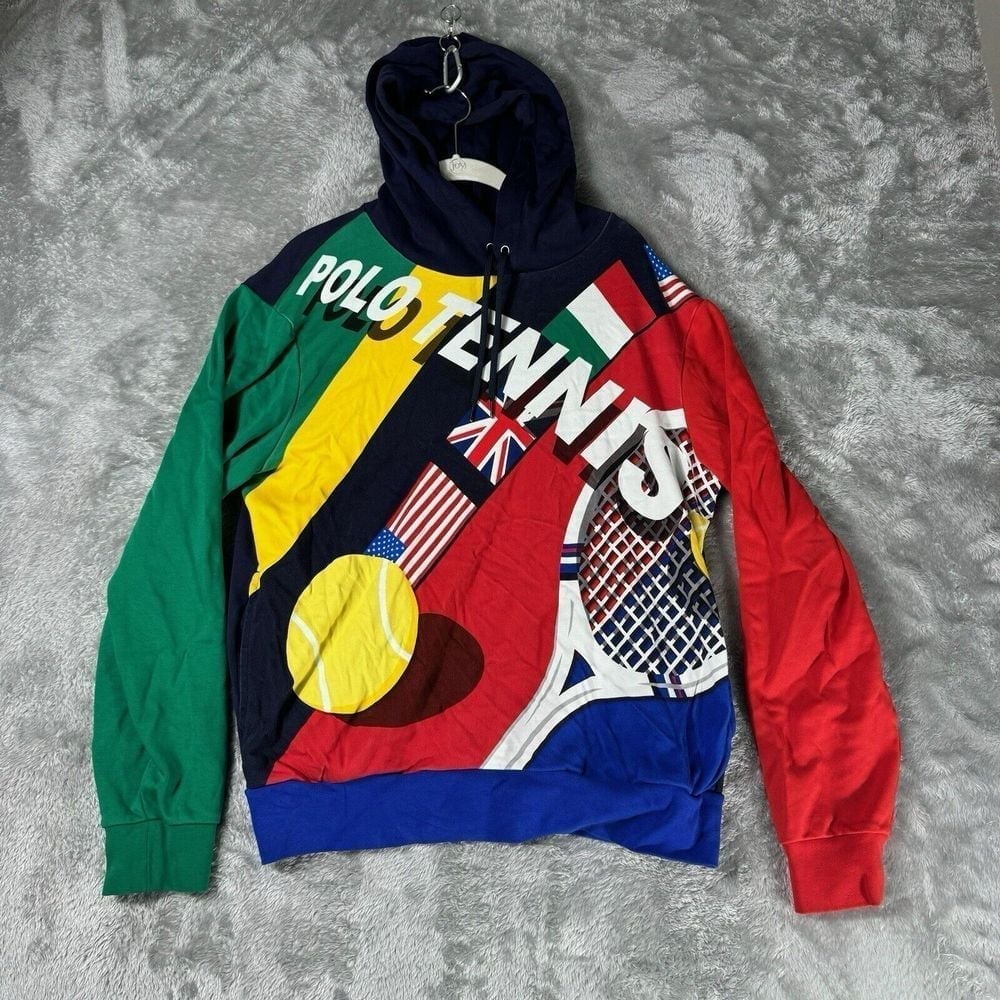 Men's Polo Ralph Lauren US Open Tennis Colorblock Hoodie Sweatshirt Mens Medium