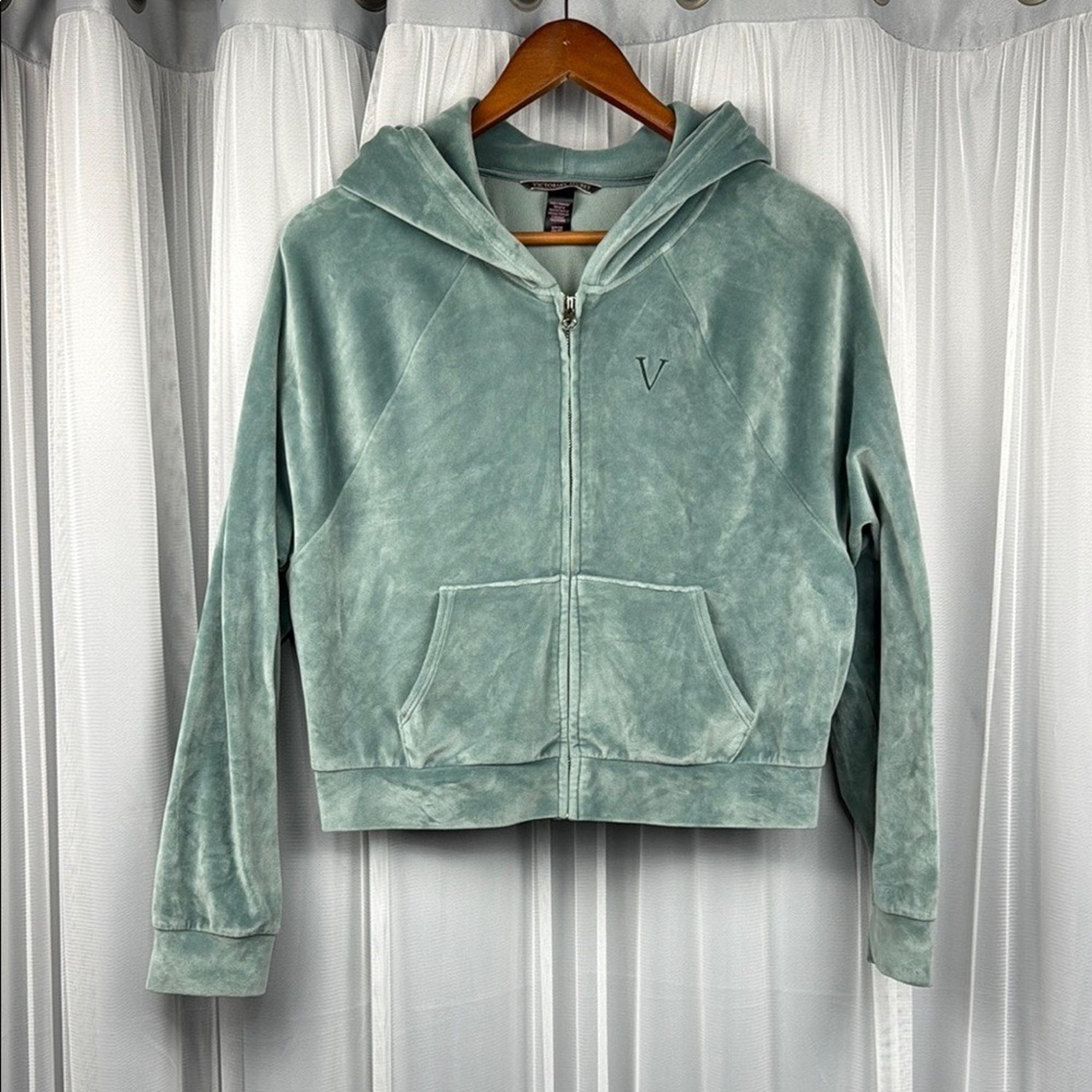 Victoria's Secret Soft Green Full Zip-Up Crop Hoodie Pockets Women's Size Small