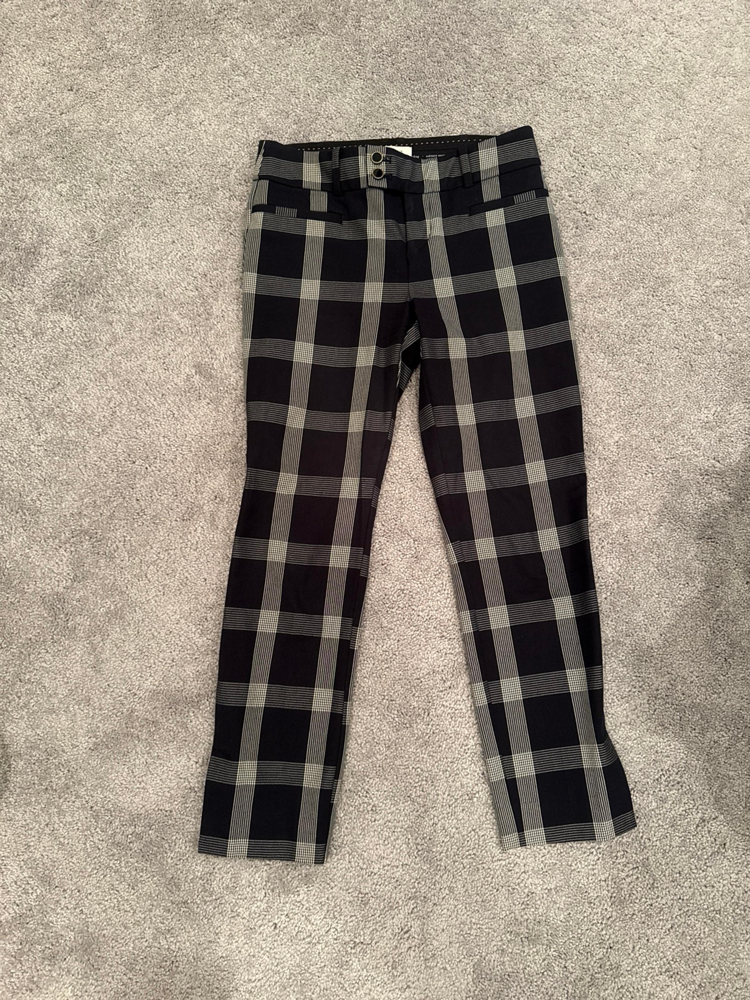 Anthropologie Navy/White Plaid Trousers Size 0/XS
