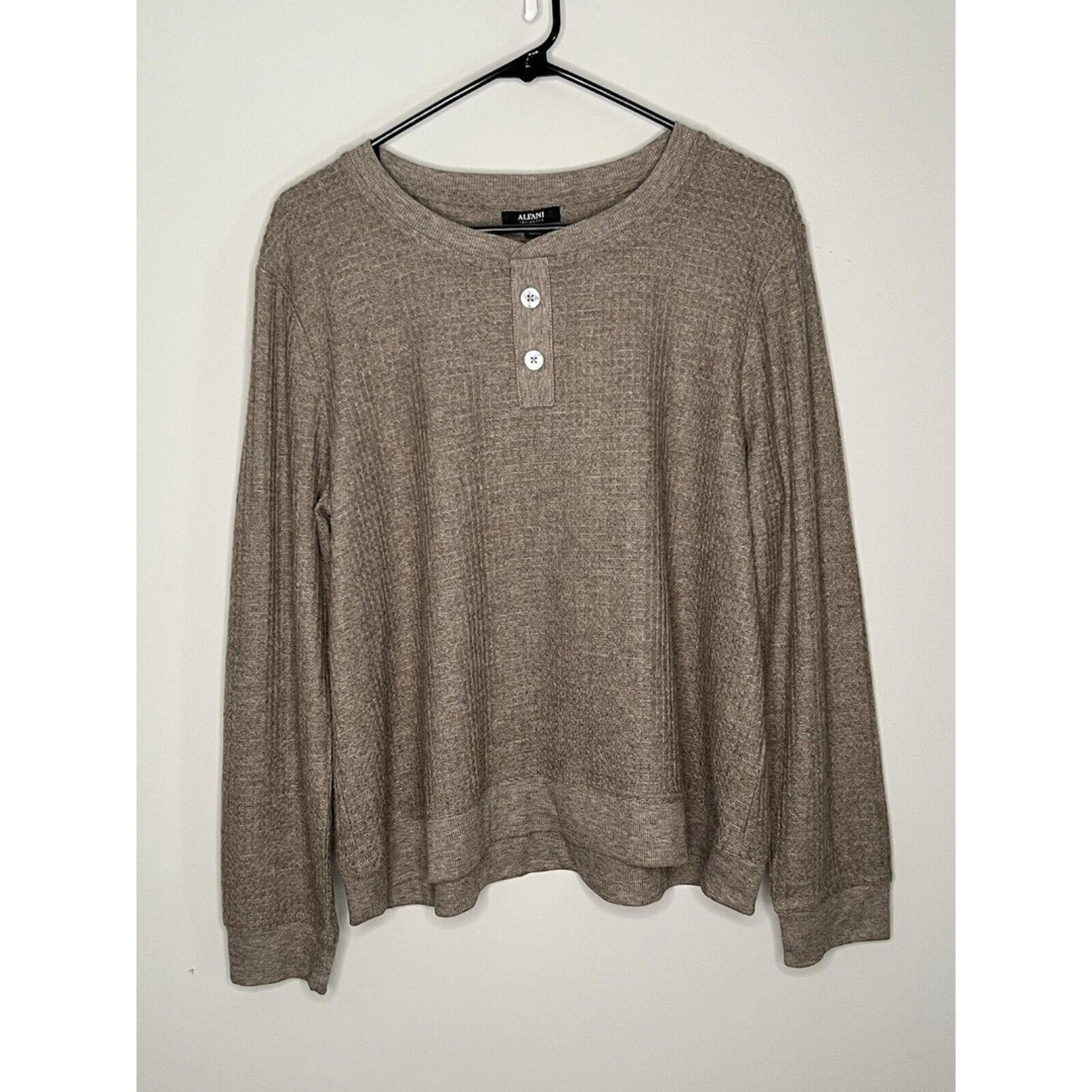 Alfani Top Women's Large Brown Long Sleeve Waffle-Knit Henley Pajama Shirt only