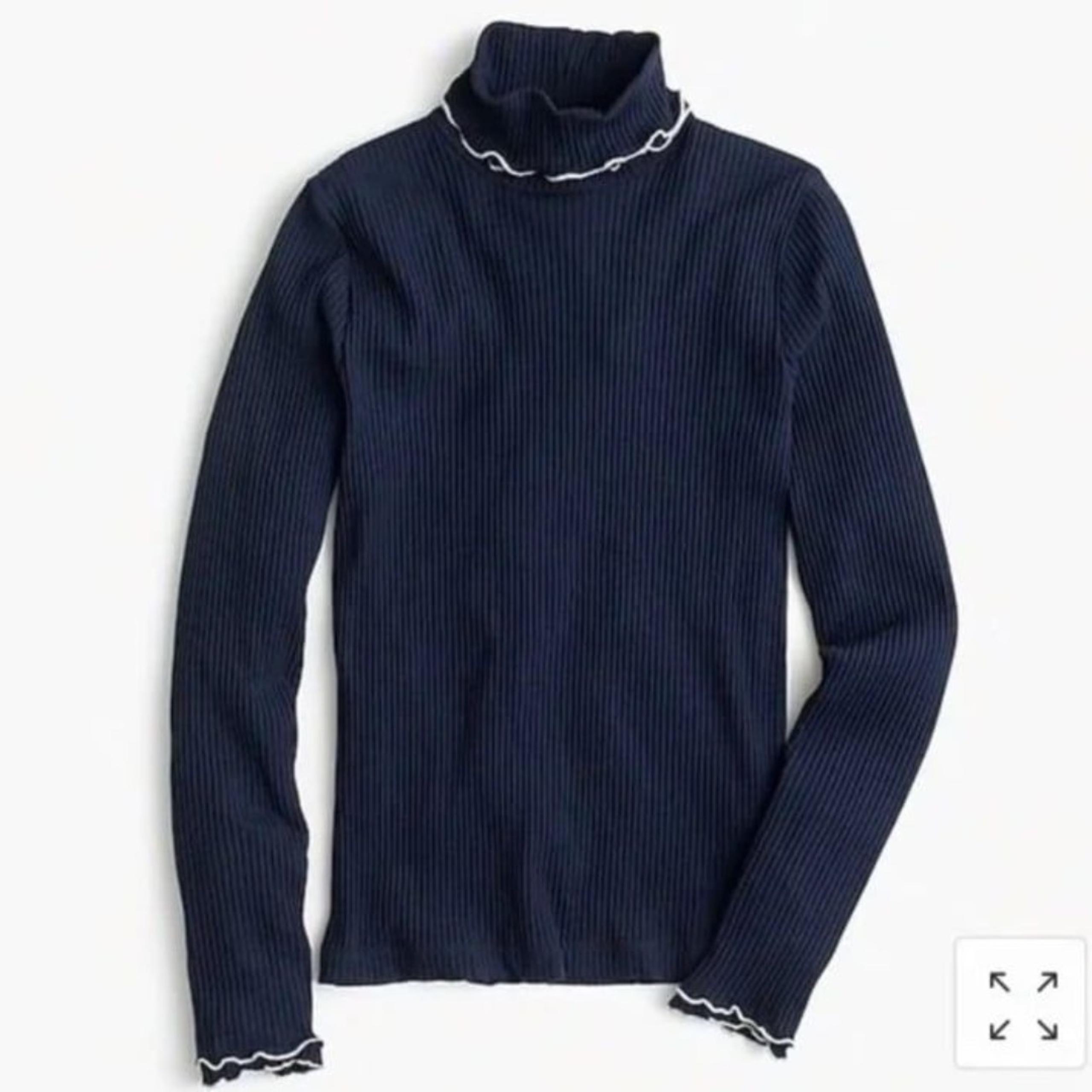 J. Crew Contrast Ribbed ruffle turtleneck navy blue