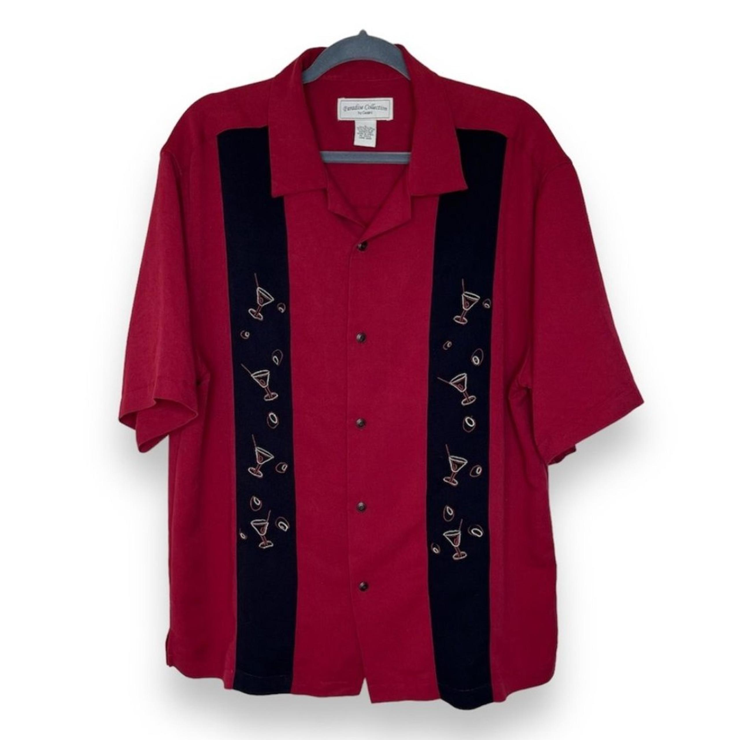 Cezani Paradise Collection Red Embroidered Martini Bowling Shirt Men Large