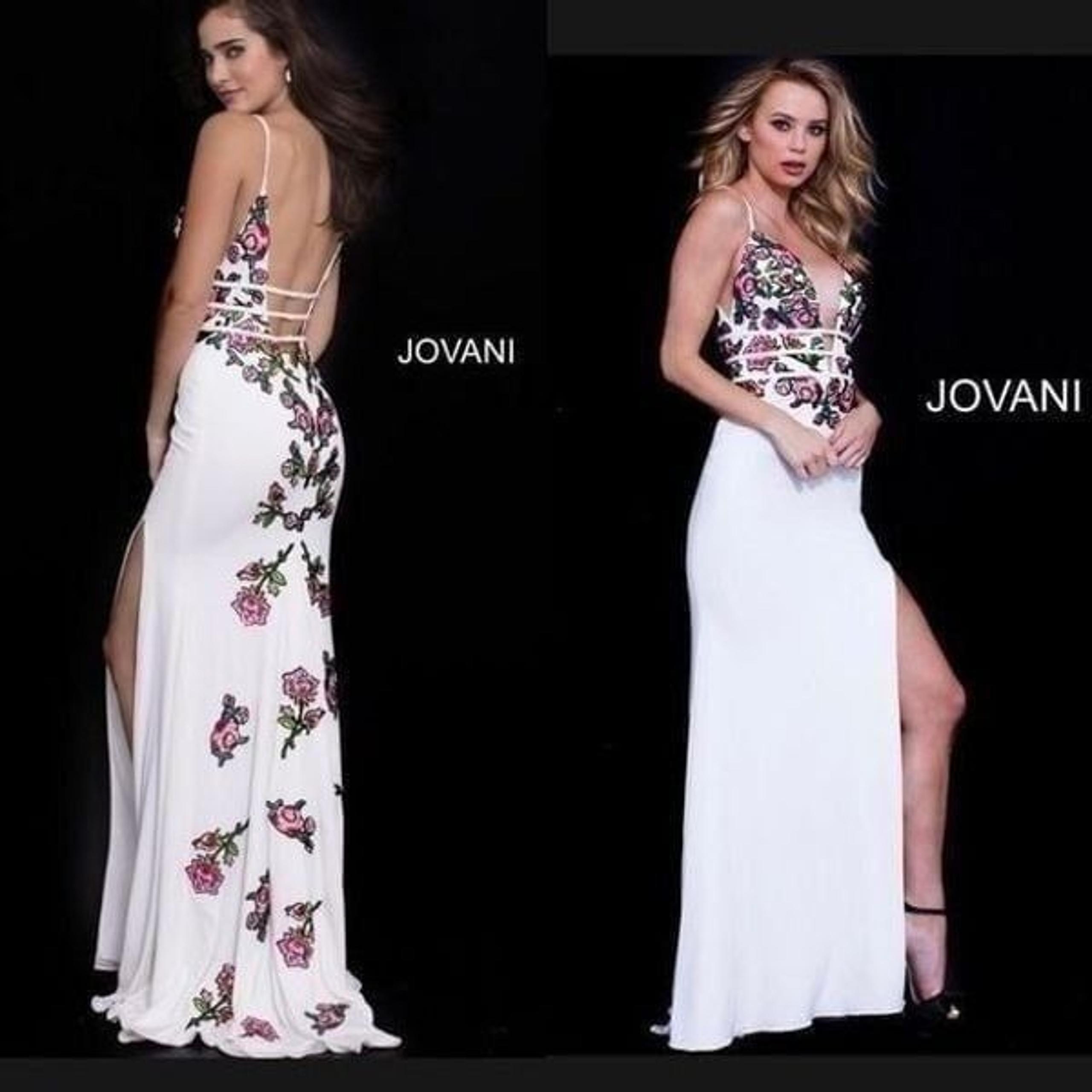 NEW Jovani Style 6150 white embroidered high slit column gown maxi dress 0