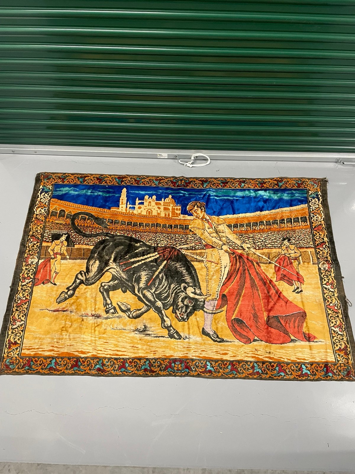 Vintage Bull fighting area rug