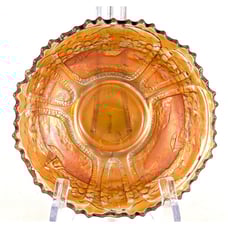 Antique Fenton Marigold Carnival Glass Sauce Dish Sailboats With Lake & Windmill
