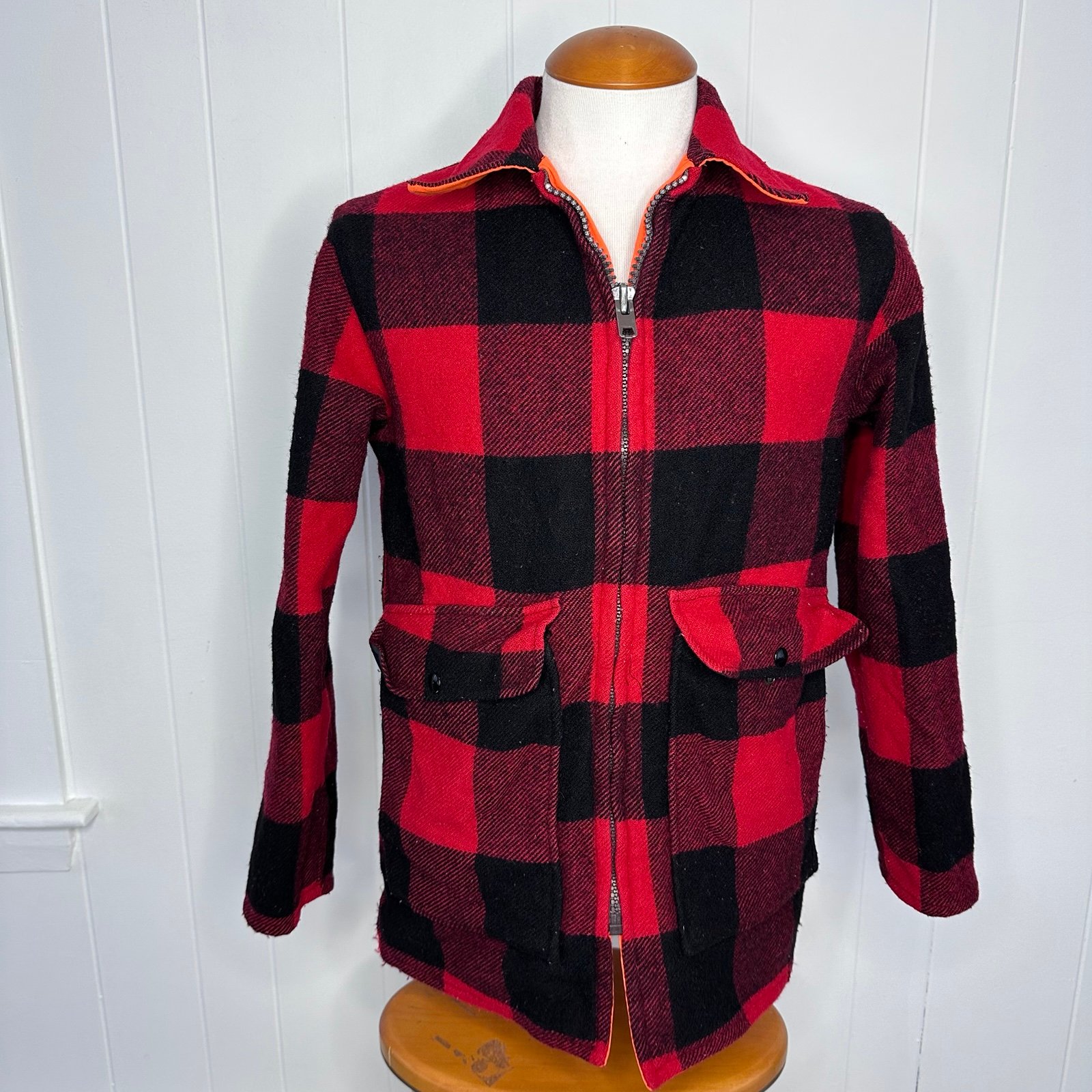 Vintage 70s Woolrich Buffalo Plaid Hunter Orange Reversible Jacket