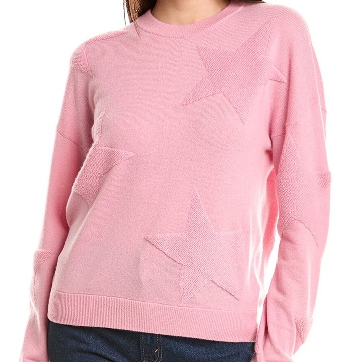 27 Miles Malibu Estrella Wool & Cashmere Blend Sweater Pink/Star Crewneck Sz M