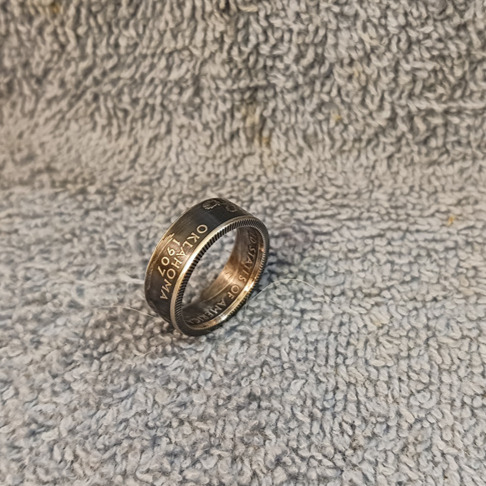 2008 Oklahoma State Quarter coin ring 90% Silver handcrafted size 7
