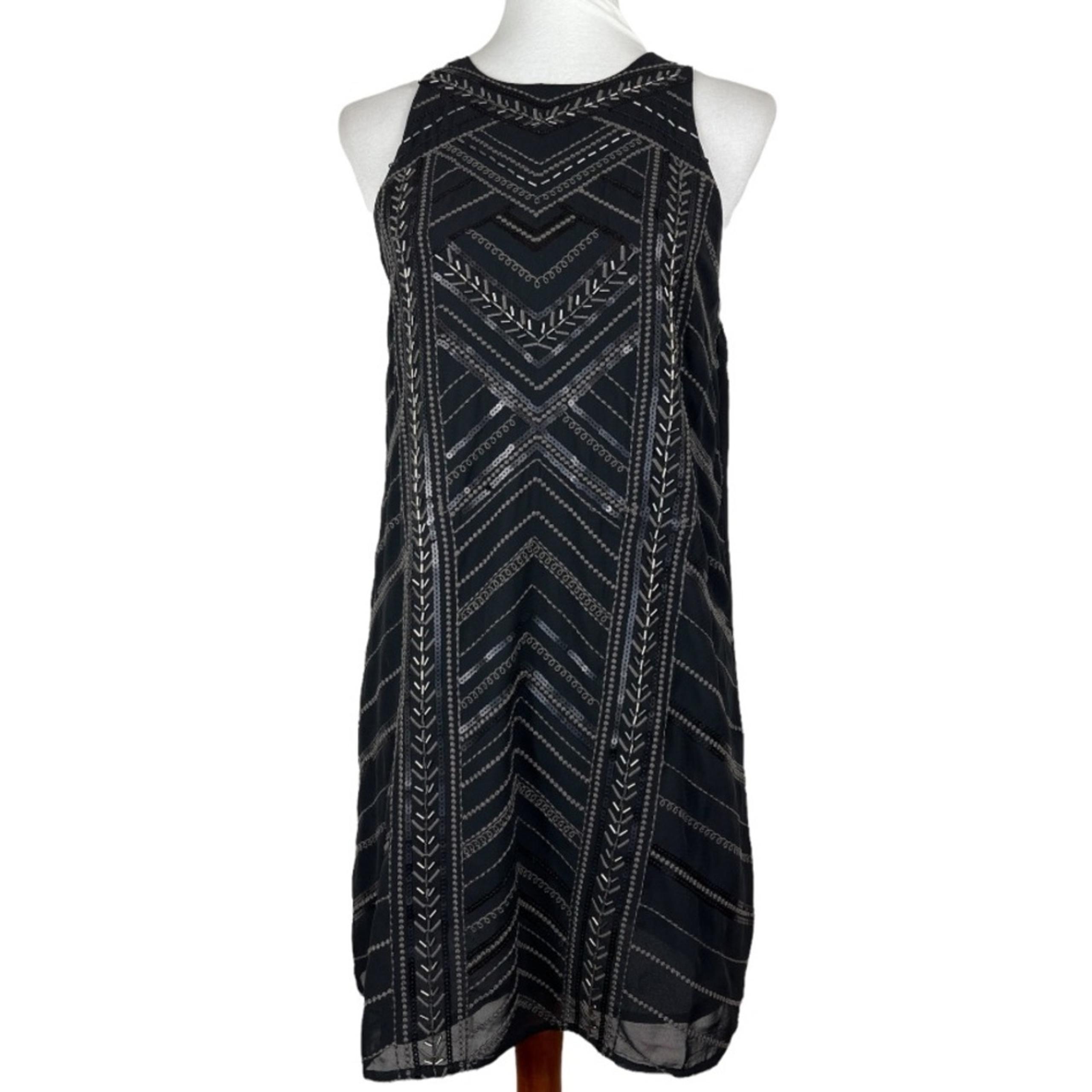 Miss Me Black Beaded Chiffon Cocktail Shift Dress Size Small