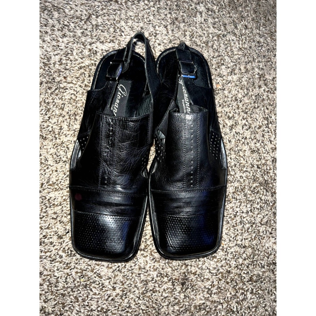 Giovanni Italian Black Leather Men's Slingback Square Toe Sandals Sz 10