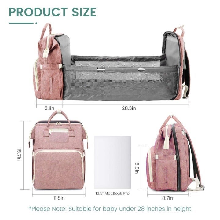 Foldable Diaper Station Bag Bed Backpack Travel, Pink