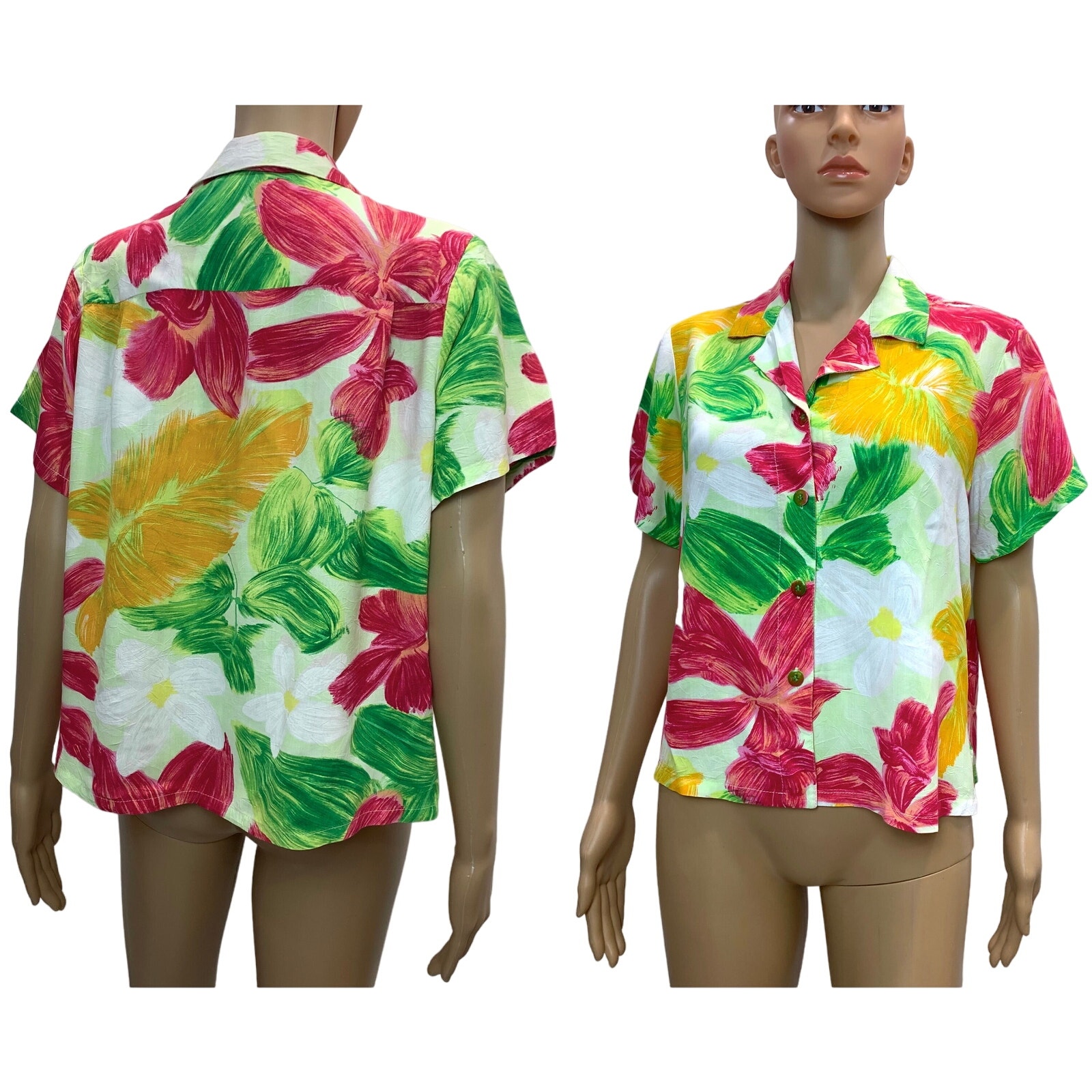 80s 90s Jams World Button Up Crop Blouse | Bright Orchadia Floral Pattern