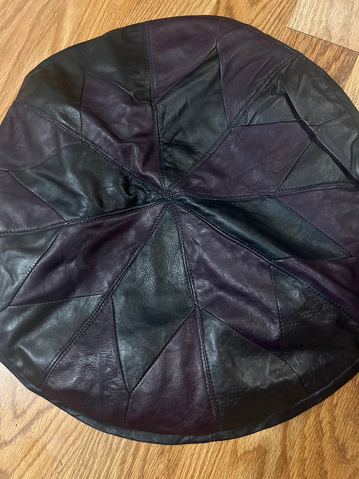 Leather poof cover geometric Morroco design