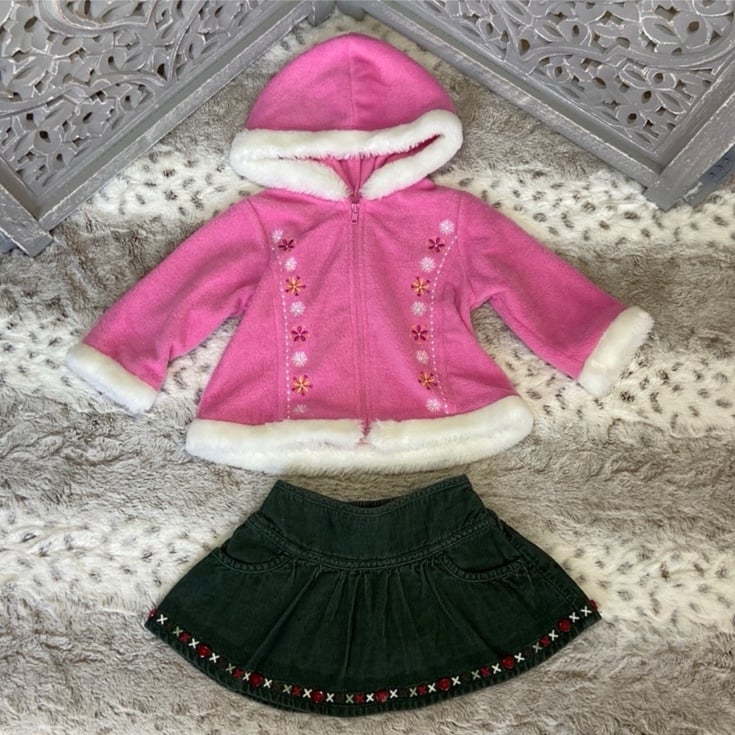 Baby girls 18 months winter set corduroy faux fur snowflake pink girlhoodcore