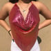 Red metallic backless halter top