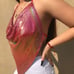 Red metallic backless halter top