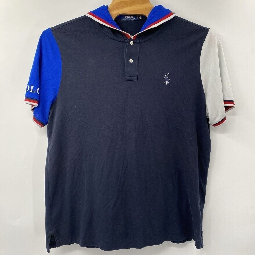 Polo Ralph Lauren Men's XL Hooded Color Block Short Sleeve Hoodie Polo