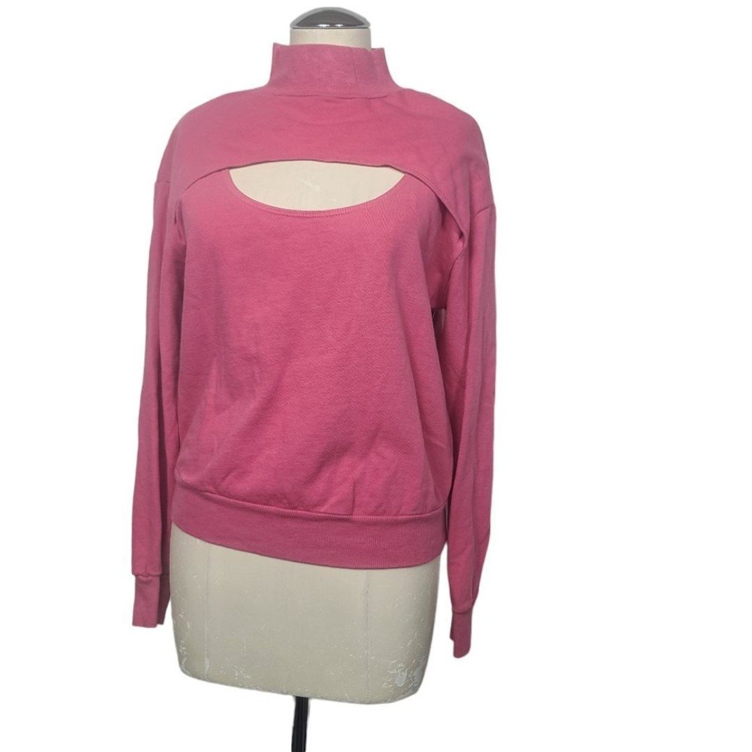 Anthropologie T.La Front Cut Out Mock Neck Pink Sweatshirt XS