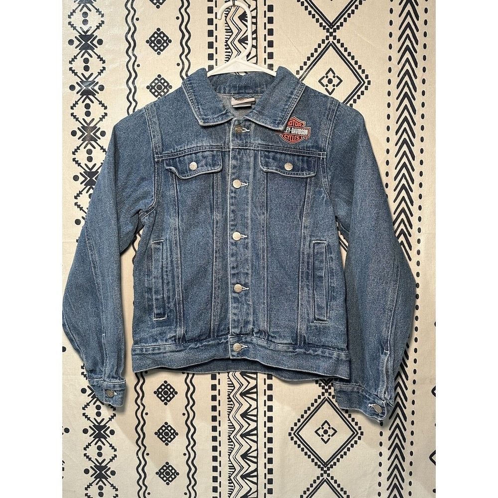 Harley Davidson Motorcycles Kids Youth Denim Jean Jacket Size Medium 12 / 14