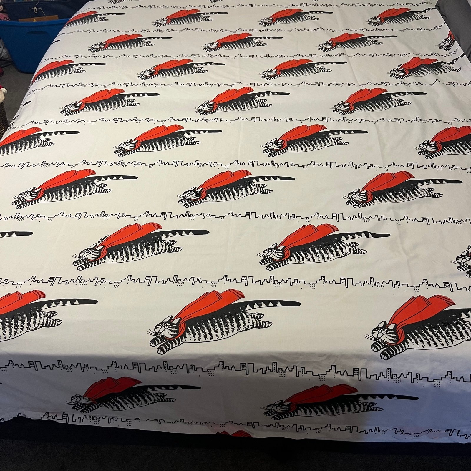 Vintage 80s B. Kliban Flying Super Cat Twin Size Flat Sheet Burlington Caress